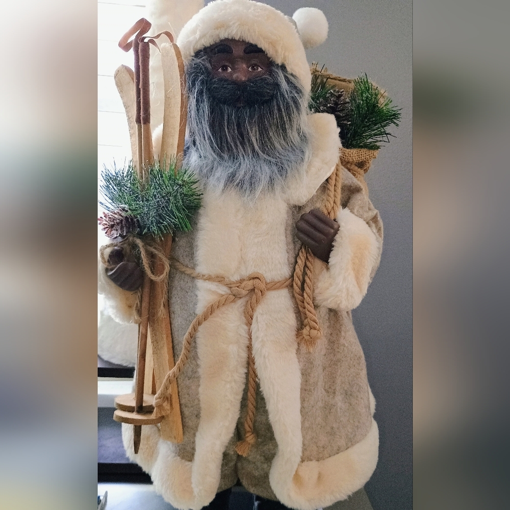 African American/Black Santa Claus Ski Lodge Long Faux-Fur Coat